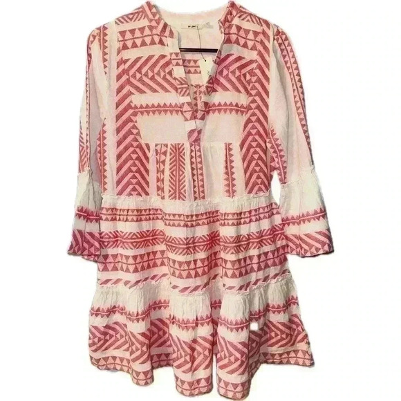 Francesca's Mi Ami Pink/White Tiered Mini Dress - Large - Picture 3 of 7